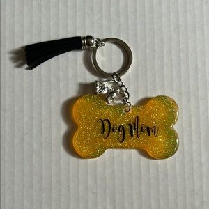 Yellow and Black Bone-Shaped Key Holder with Tassel